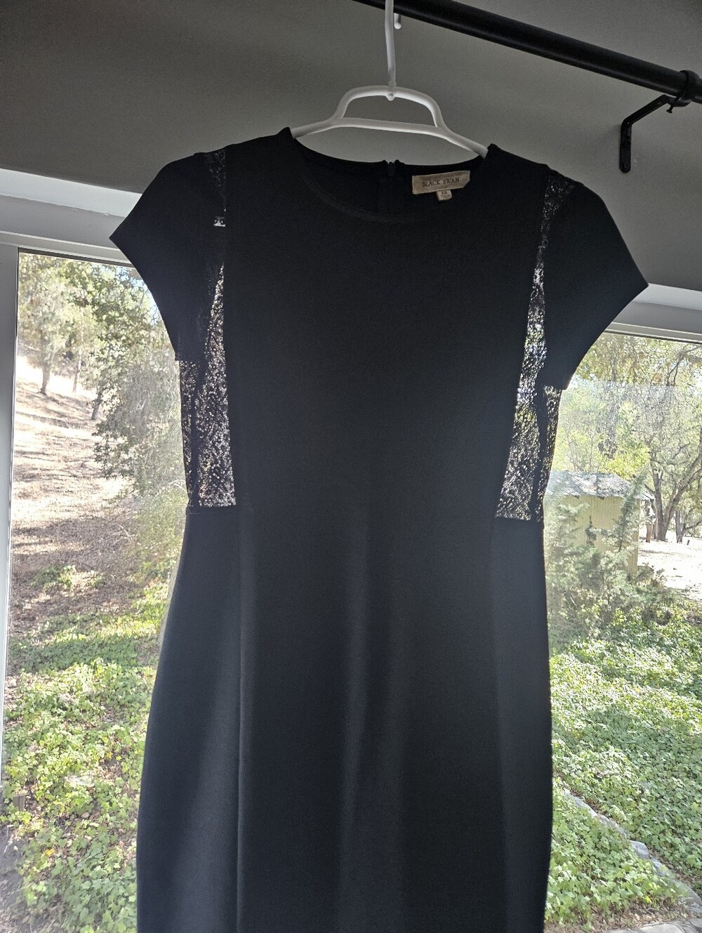 Sexy Black Swan Black Mini Dress with Lace Insets